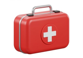 Obraz premium Red first aid kit with white cross on white ground