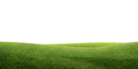 green grass field/Green grassy hills stretch gently under a clean white background, creating a simple and peaceful natural scene.