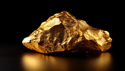closeup of big gold nugget on black background