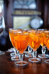 Aperol Spritz Cocktail. Orange, Bar, Side View