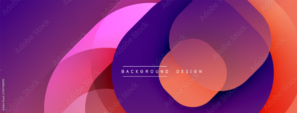 Fototapete Abstract background features overlapping rounded shapes. Colors transition from deep purple to vibrant pink, orange hues. Modern design, smooth gradients create dynamic visual effect.