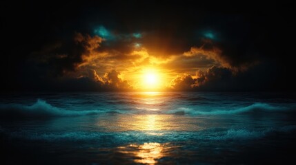 Dramatic sunset over turbulent sea