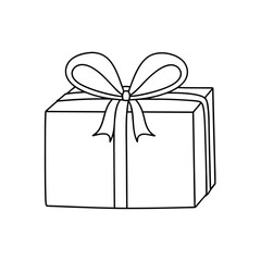 Outlined Gift Box With Bow Vector Illustration Festive Celebration Element