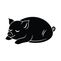 Minimalist Silhouette Illustration Of A Sleeping Pig Animal Pet Domestic Livestock