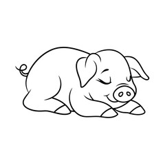 Sleeping Piglet Line Art Vector Illustration For Coloring Books And Design Projects