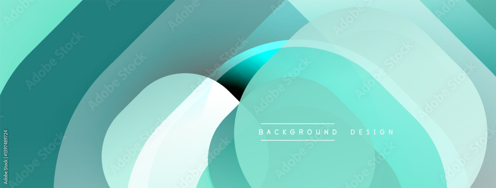 Poster abstract geometric background. overlapping translucent shapes create modern design. cool teal, mint 