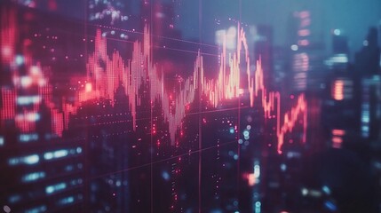 Fototapeta premium Dynamic Double Exposure of Financial Market Data with City Background