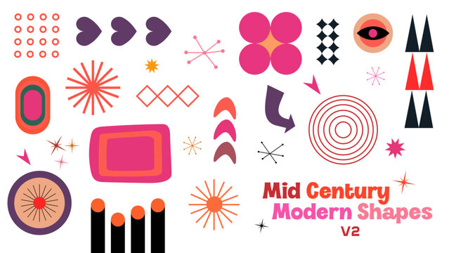 Mid century modern shapes, Atomic Design, retro shapes set.