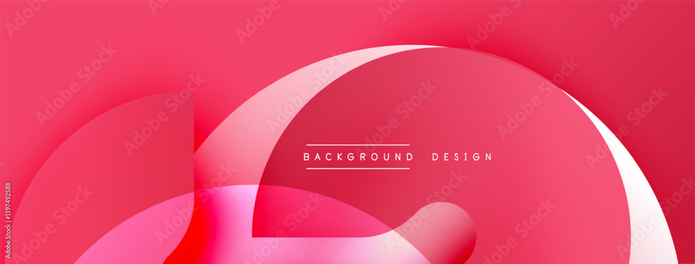 Fototapete Abstract pink background features overlapping curved shapes. Gradient shades create depth, modern aesthetic. Text reads background design. Minimalist composition, vibrant color scheme.