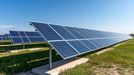 Solar panels in a sunny field, generating renewable energy and promoting sustainable living.