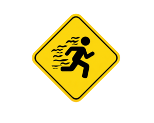 colorful speed bump sign featuring playful graphics of running figure, designed to alert drivers to reduce speed in fun and engaging way. This sign enhances road safety with its vibrant design
