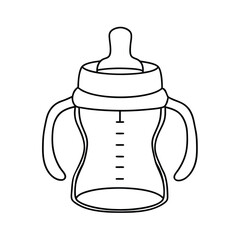 Simple Baby Bottle Outline Illustration With Handles For Infant Feeding Design