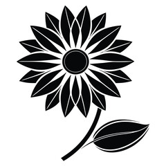 Elegant Sunflower Icon in Minimalist Silhouette Style