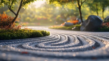 Obraz premium Serene Japanese Zen Garden at Sunrise: A Tranquil Escape