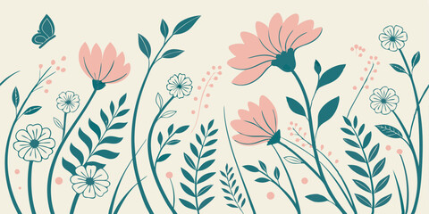 Abstract seamless pattern with cute hand drawn meadow flowers. Fashion stylish natural background.