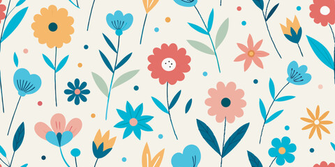 Abstract seamless pattern with cute hand drawn meadow flowers. Fashion stylish natural background.