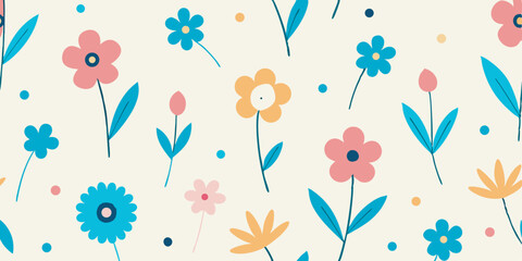 Abstract seamless pattern with cute hand drawn meadow flowers. Fashion stylish natural background.