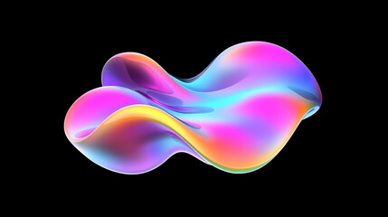 Obraz premium Abstract fluid iridescent holographic curved wave in motion colorful gradient design on black background 