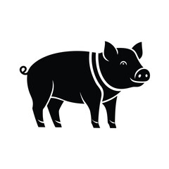 Minimalist Pig Silhouette Illustration Black Vector Icon Farm Animal Design Graphic