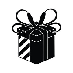 Minimalist Black Gift Box Illustration With Ribbon Perfect For Holiday Designs