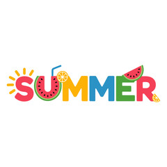 Colorful summer text with fruit icons