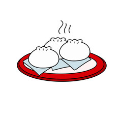 Three dumplings on a red plate
