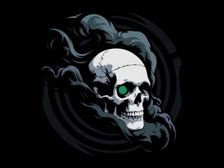 Ethereal Smoking Skull on Black