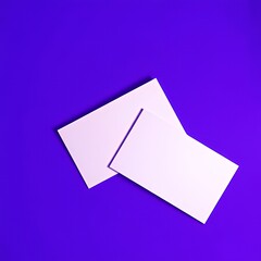 Minimalist abstract composition with two overlapping white cards placed against a vibrant purple background