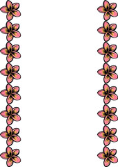 A vector decorative border featuring pink flowers with black outlines on a white background. The flowers are arranged vertically along both sides, creating a symmetrical design.