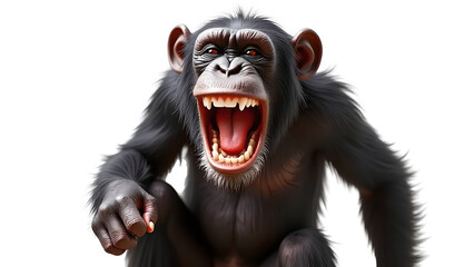 Isolated chimpanzee displaying aggression on a transparent background