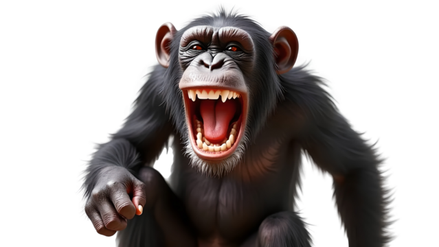 Isolated chimpanzee displaying aggression on a transparent background