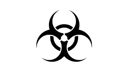 Stylized biohazard symbol angular black and white representing danger or warning [with copy space].