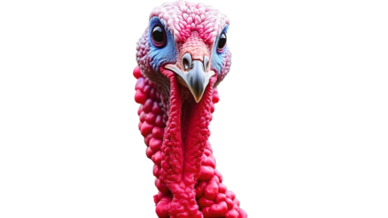 Colorful turkey isolated on a transparent background showcasing vibrant feathers and unique facial features