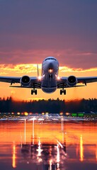Plane Landing Sunset Runway
