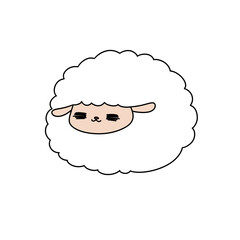 A cartoon sheep with a sleepy face