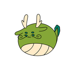 A cartoonish green creature with antlers