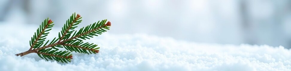 Obraz premium A sprig of fir branches on a snowy white background, winter landscape, winter, cold