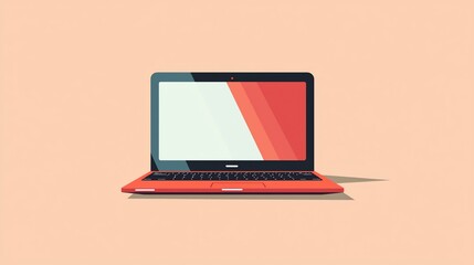 Red Laptop on Pastel Background