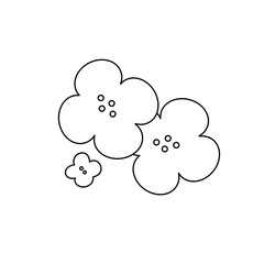 Two white flowers with a black center