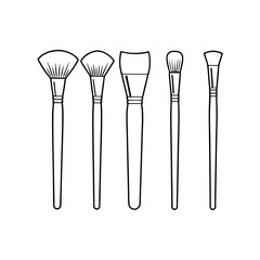 Set Of Different Makeup Brushes Outlined For Beauty Cosmetic Concept