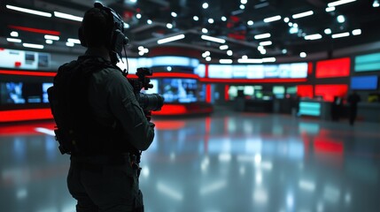 News cameraman in modern studio