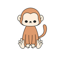 A cute cartoon monkey is sitting on its hands
