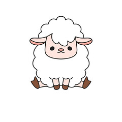 A cute cartoon sheep is sitting on the ground