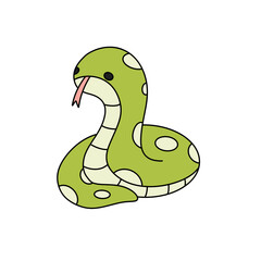 Fototapeta premium A cartoon snake with a pink tongue and white dots on its body