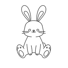 A rabbit is sitting on the ground with its head tilted to the side