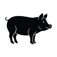 Black Silhouette Of A Pig Isolated On White Background Farm Animal