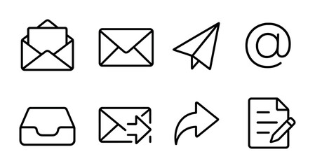Essential email & communication icons set in linear style