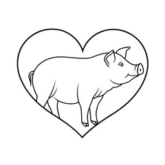 Pig Inside Heart Shape Outline For Valentines Day Vector Illustration