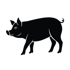 Elegant Black Pig Illustration Simple Farm Animal Silhouette Vector Graphic