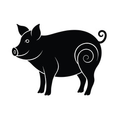 Stylized Black Pig Vector Illustration Graphic Farm Animal Design Element